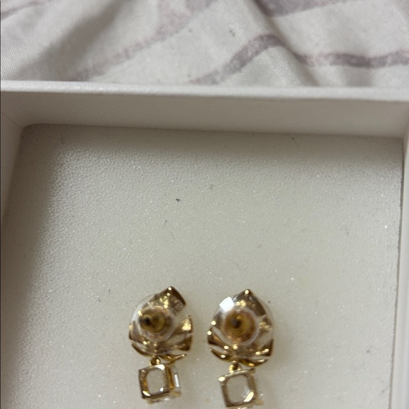 Gold Leaf Earrings with Crystal Accents - Picture 2 of 2